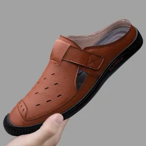 Advbridge Summer New men half shoes Breathable Slip-On loafers High Quality Leather Mens Half Slipper Casual Brand Driving Shoes Moccasins