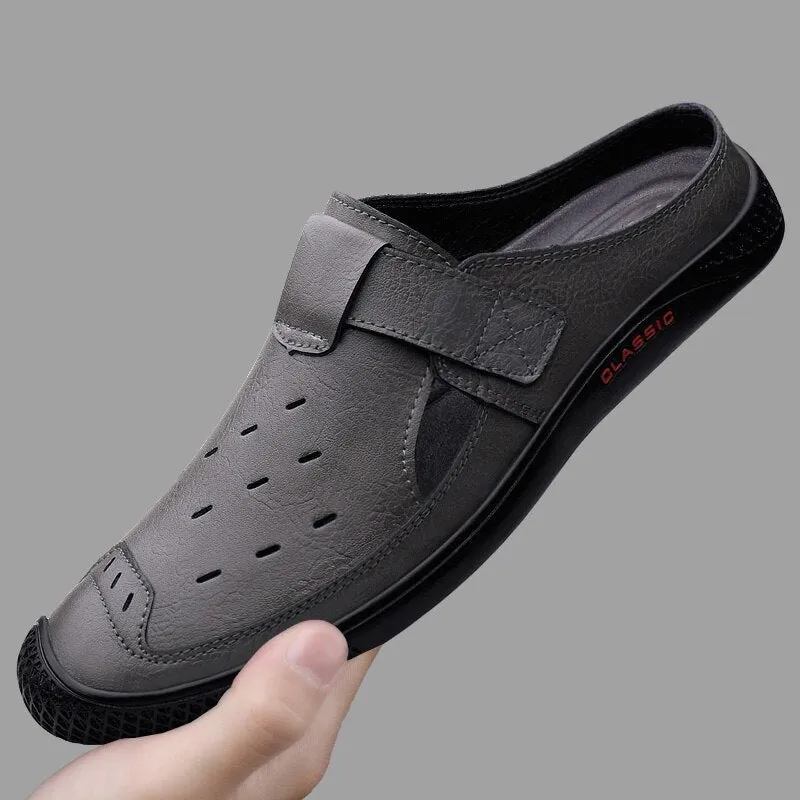 Advbridge Summer New men half shoes Breathable Slip-On loafers High Quality Leather Mens Half Slipper Casual Brand Driving Shoes Moccasins