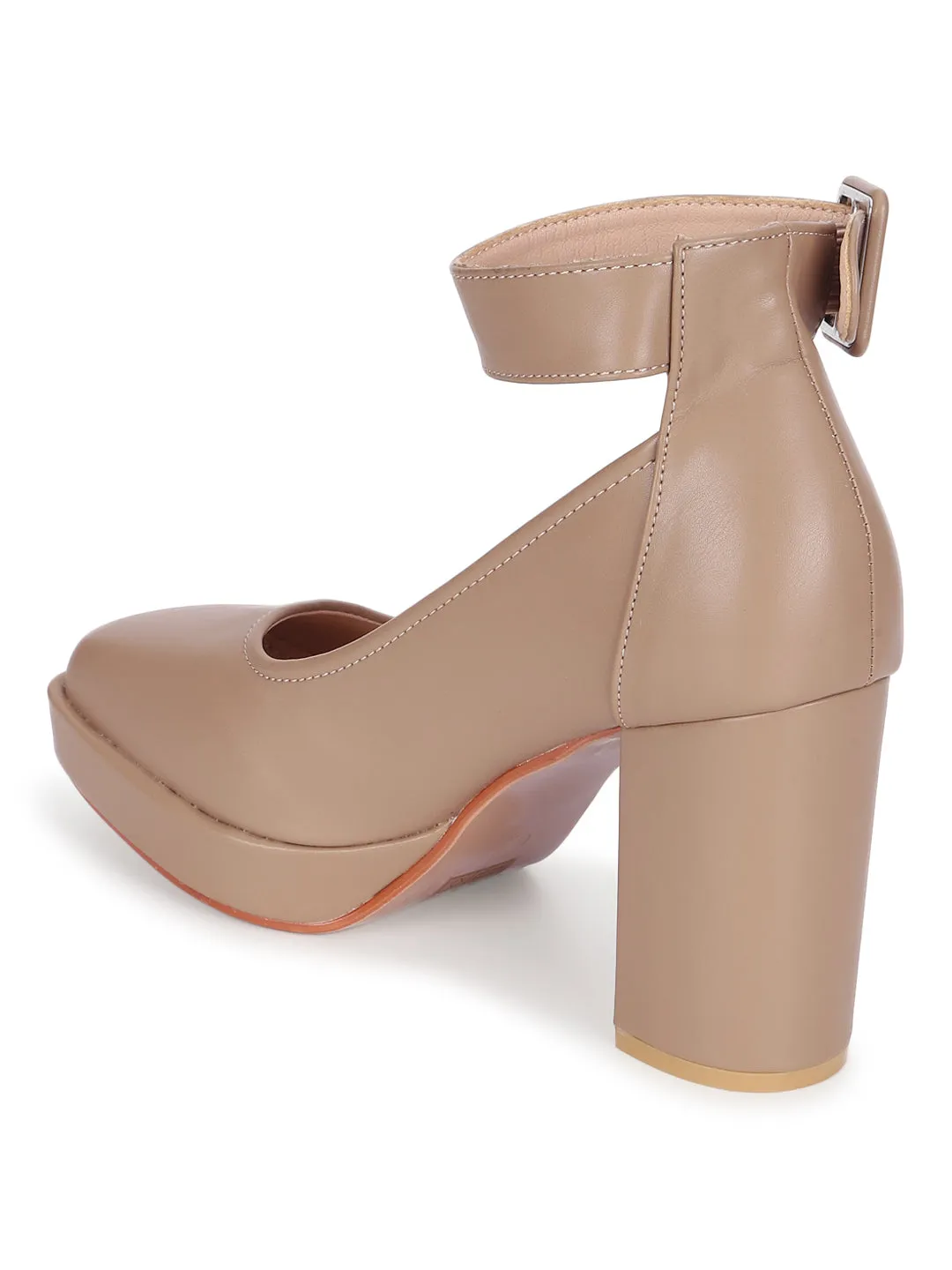 Beige PU Stylish Block Heel Pumps (TC-RS3604-BEIG)