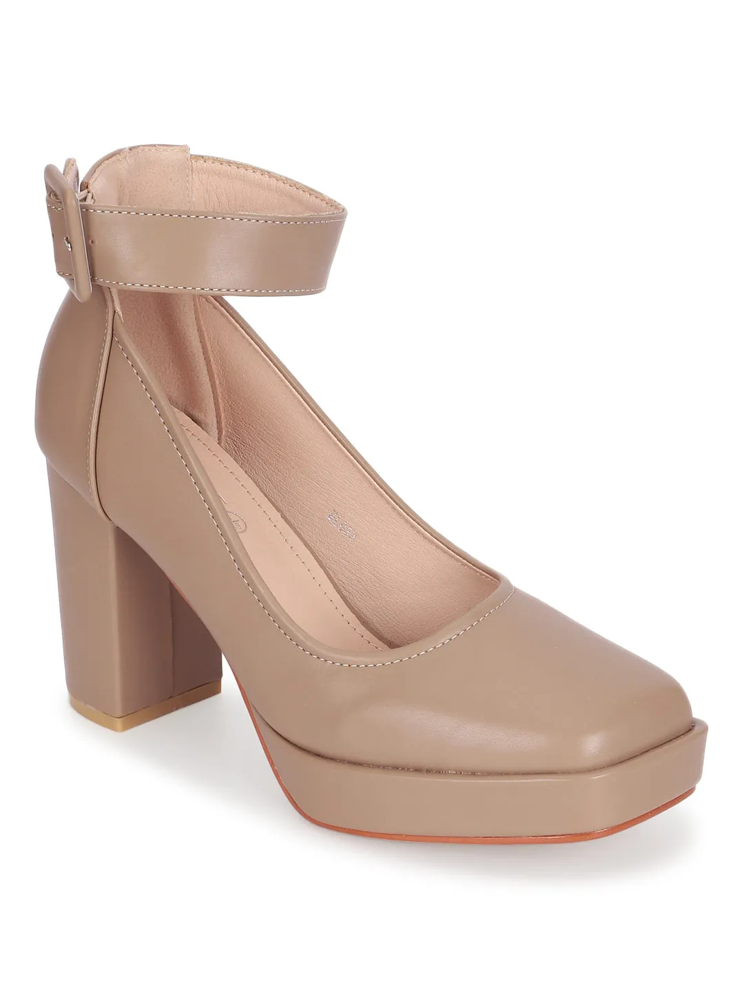 Beige PU Stylish Block Heel Pumps (TC-RS3604-BEIG)