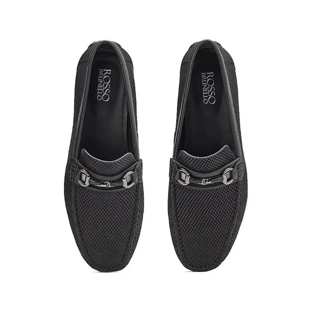 Black Laser Print Leather Moccasins