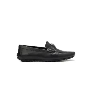 Black Leather Moccasins With Logo