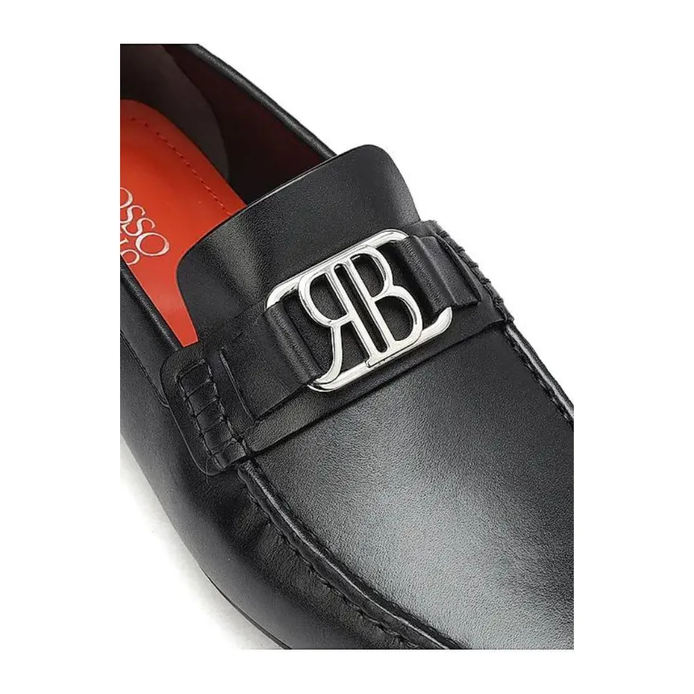 Black Leather Moccasins With Logo