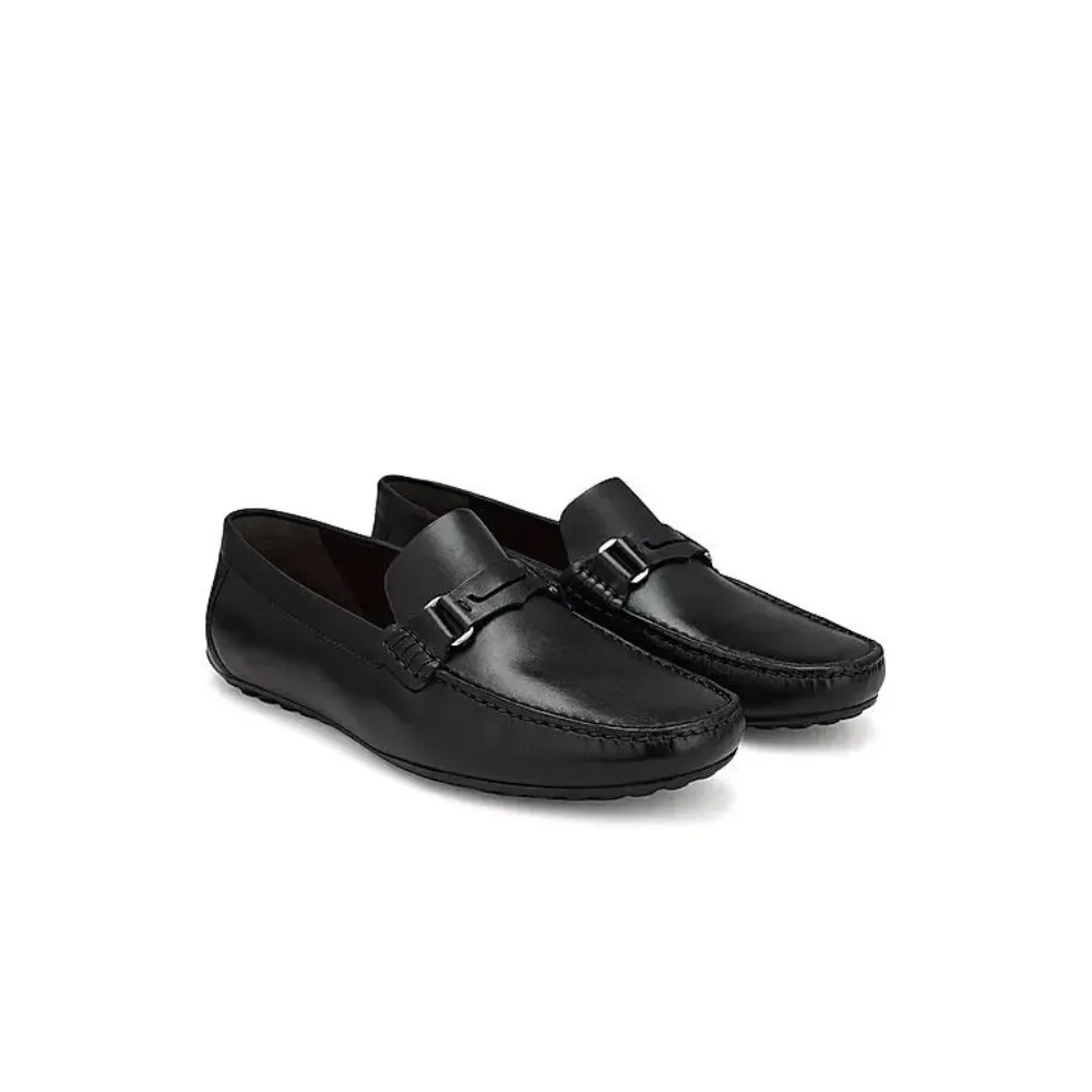 Black Leather Moccasins With Panel