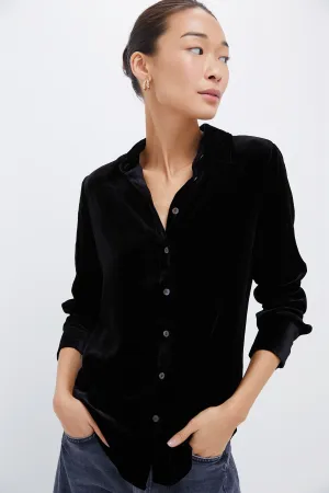 Black Stretch Silk Velvet Genevieve Shirt