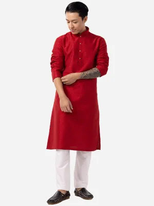 Blood Red Printed Cotton Blend Kurta for Men