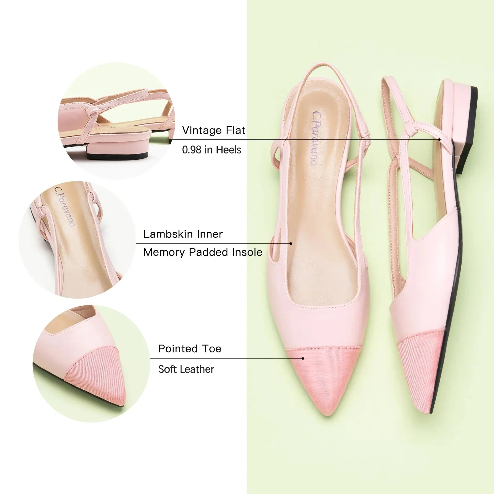 Cap-Toe Slingback Flats (Freya) Pink