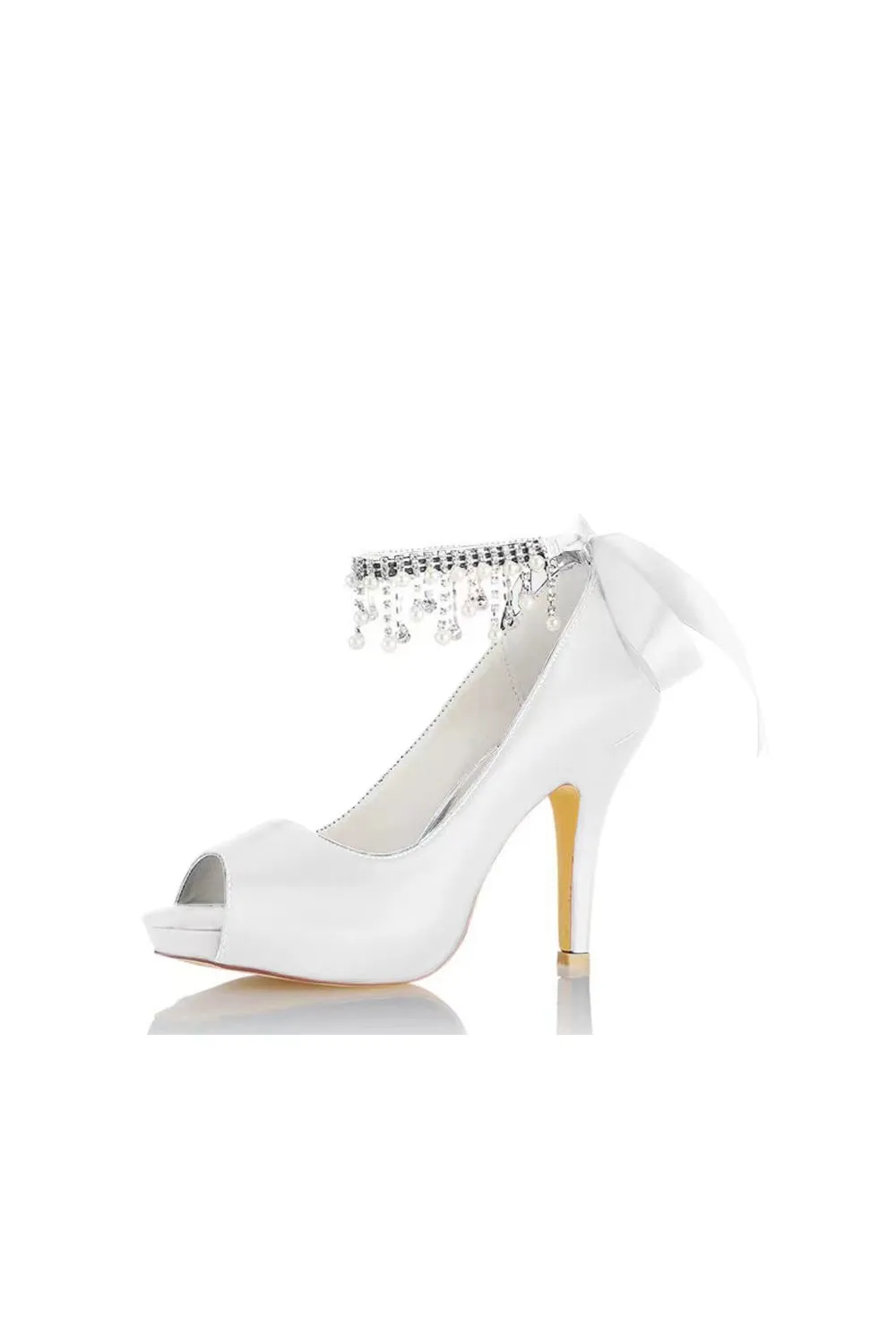 Chic Peep Toe Ribbons Faux Pearl Strap Pumps