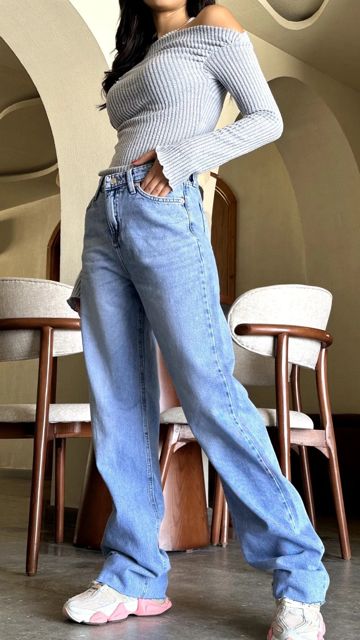 Classic Straight Leg - Light Blue Unfinished Hem Jeans.