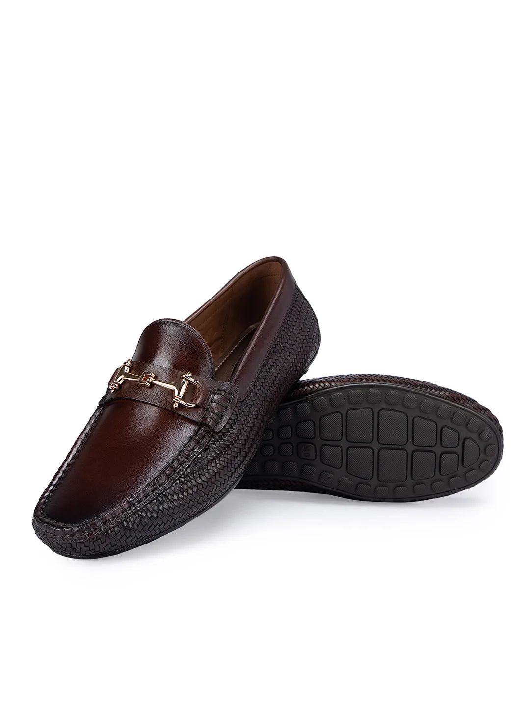 Coffee Textured Leather Moccasins