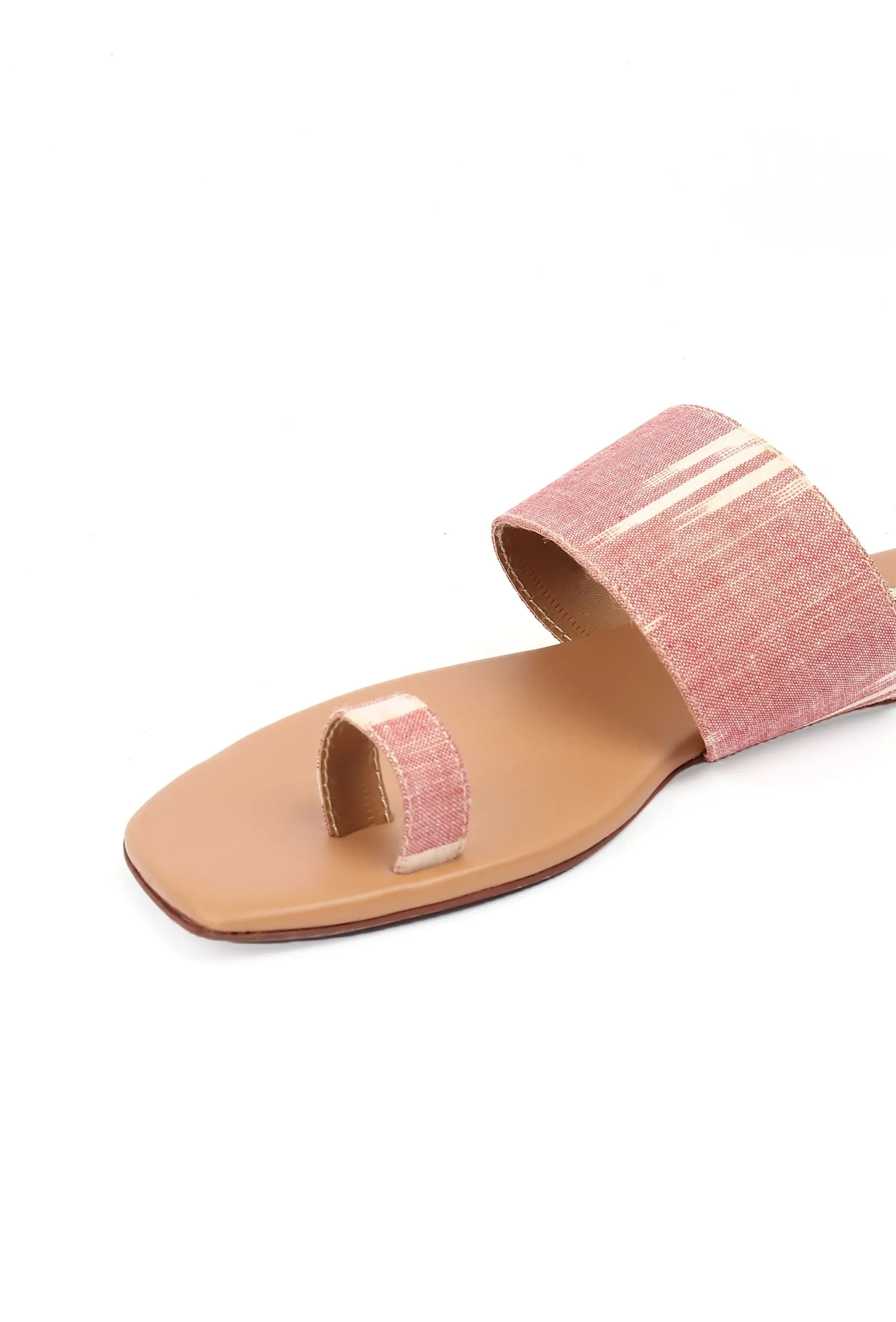 Flamingo Pink & Tortilla Brown Ikat One Toe Cruelty Free Leather Flats