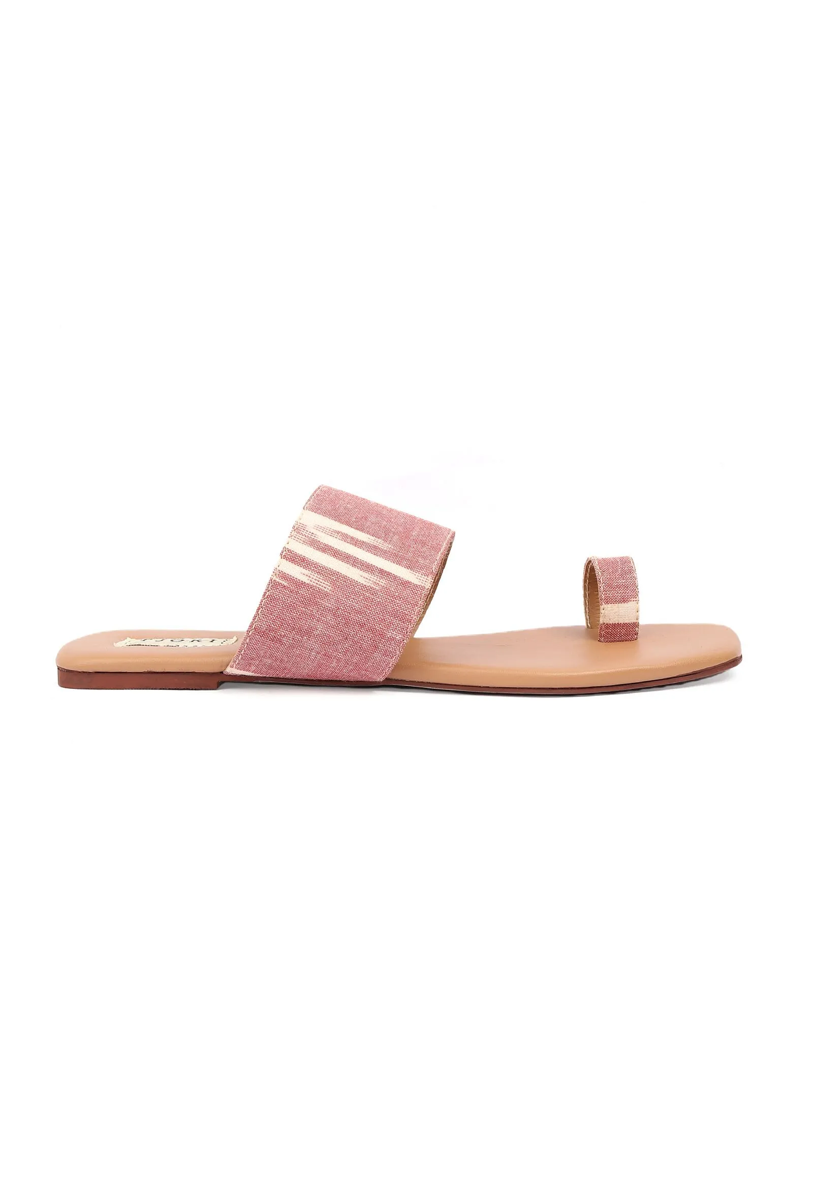 Flamingo Pink & Tortilla Brown Ikat One Toe Cruelty Free Leather Flats