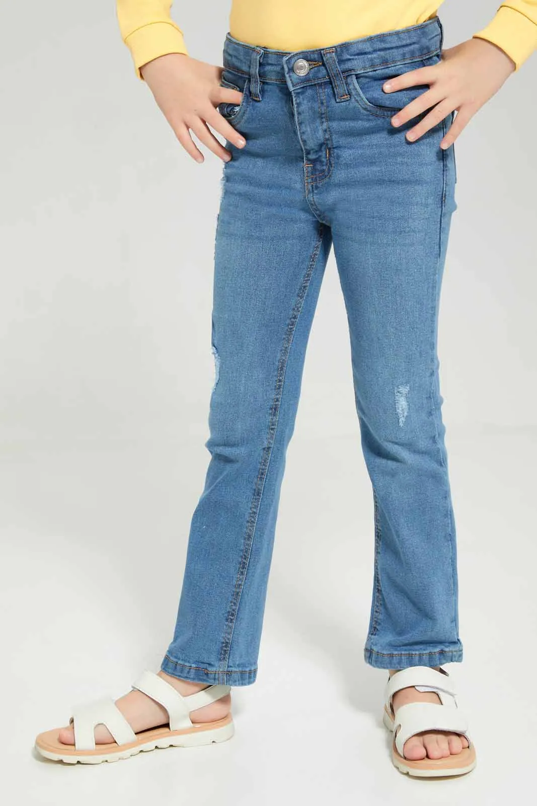 Girls Navy Denim Flared Jean