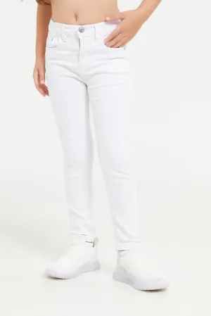 Girls White Denim Straight Fit Jeans