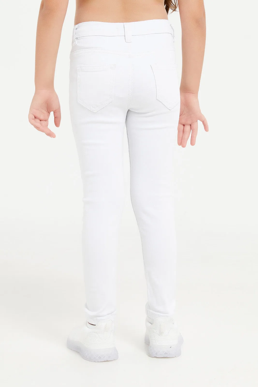 Girls White Denim Straight Fit Jeans