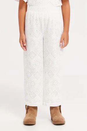 Girls White Lace Wide Leg Trouser