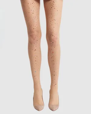 Glitter Fishnet Tights - Nude