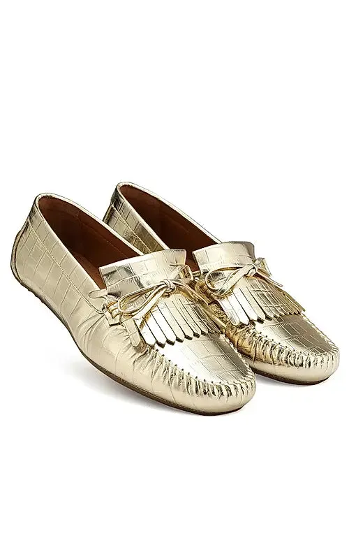 Gold Croco Textured Moccasins