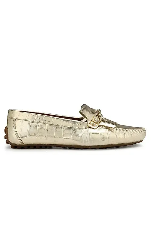 Gold Croco Textured Moccasins