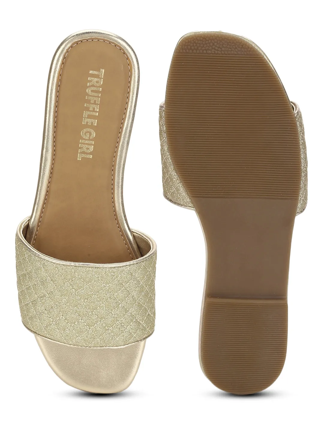 Gold Quilted PU Slide on Flat Sandals