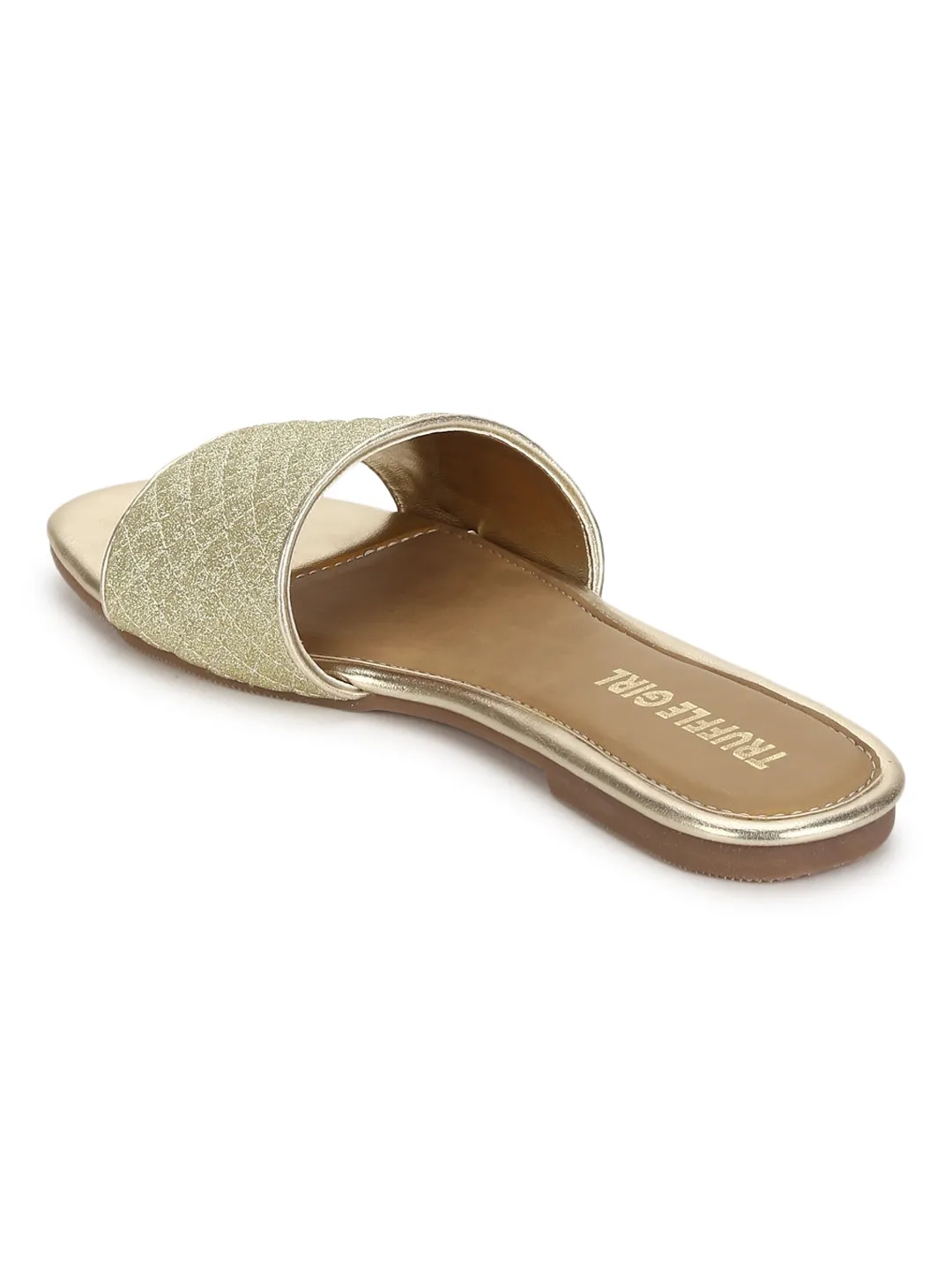 Gold Quilted PU Slide on Flat Sandals