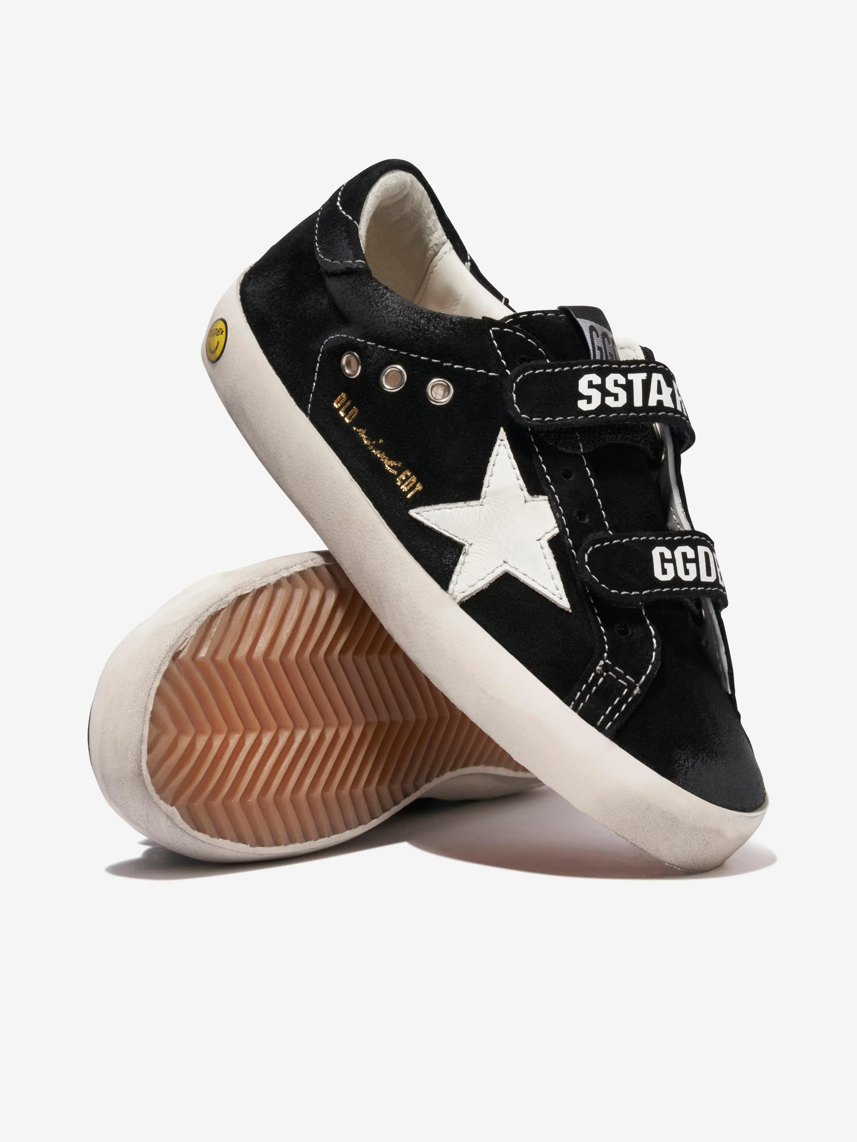 Golden Goose Kids Leather Old School Stripes And Star Trainers in Black