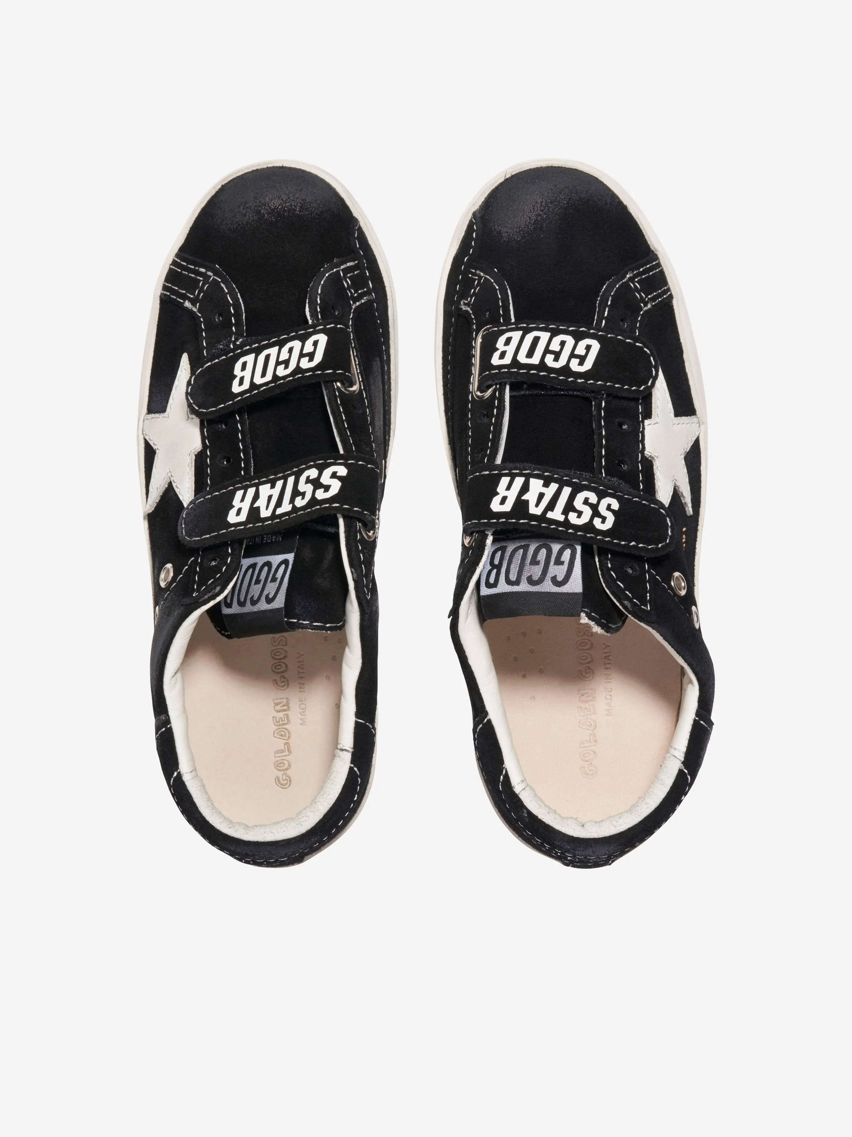 Golden Goose Kids Leather Old School Stripes And Star Trainers in Black