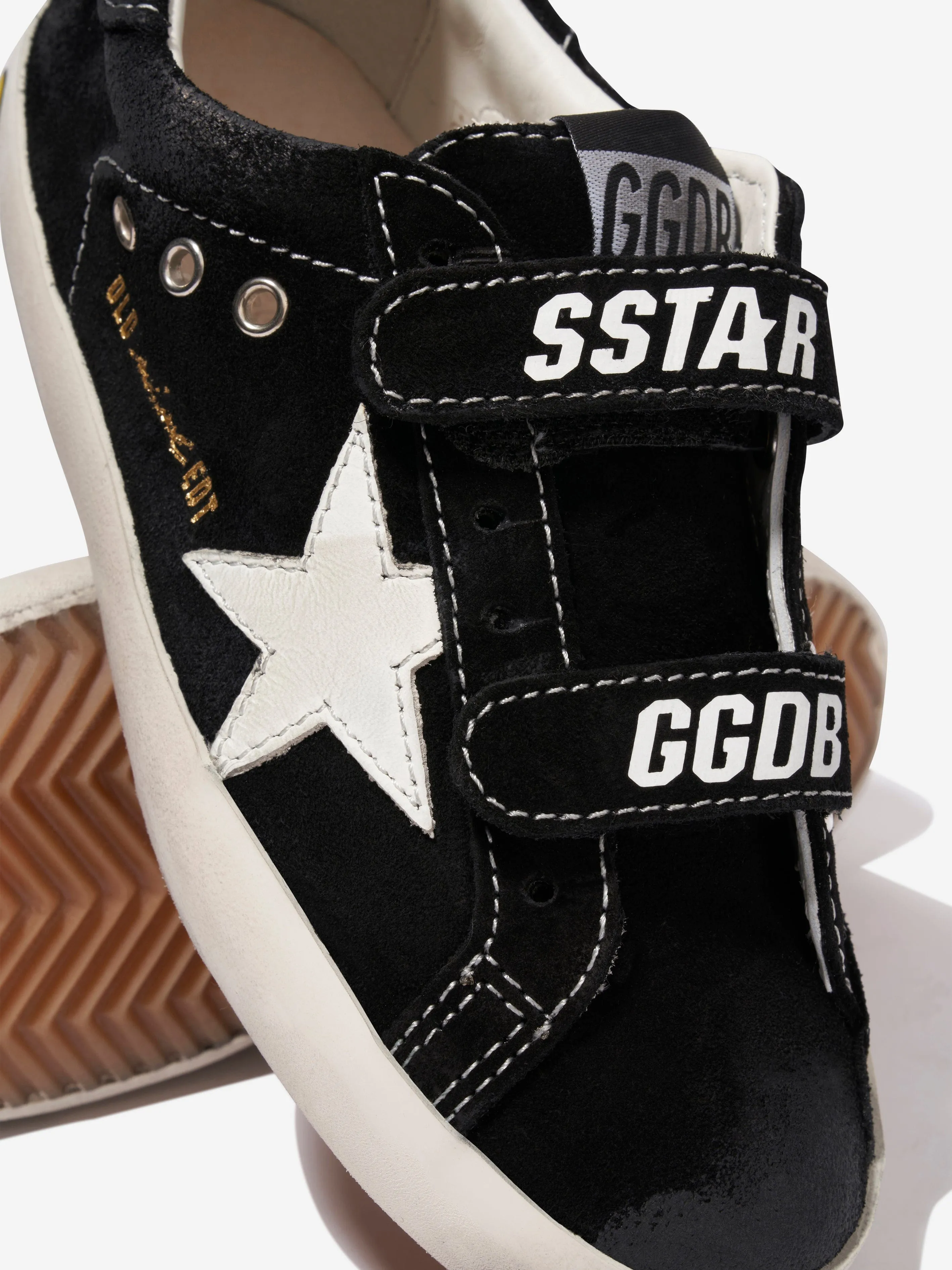 Golden Goose Kids Leather Old School Stripes And Star Trainers in Black