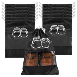 Heart Home Shoe Cover | Travel Shoe Storage Bags | Polyester Storage Bags | Drawstring Shoe Cover | Clear Transparent Shoe Storage Organizer | Pack of 12 | Black