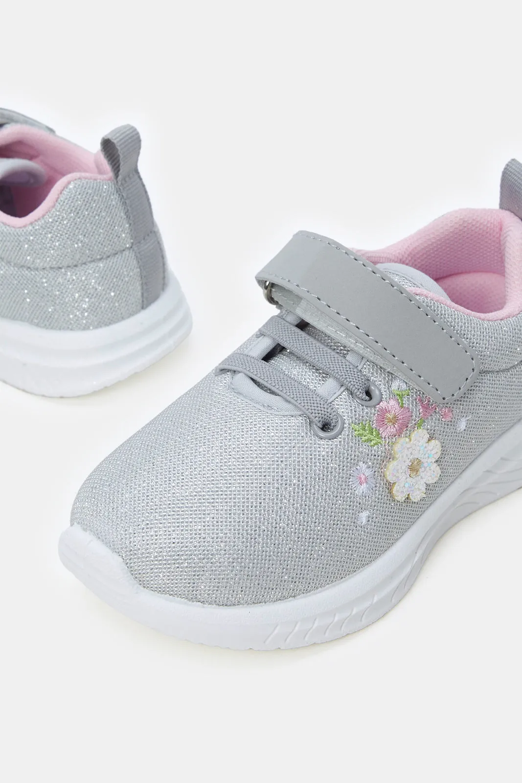 Infant Girls Grey Floral Embellished Trainer