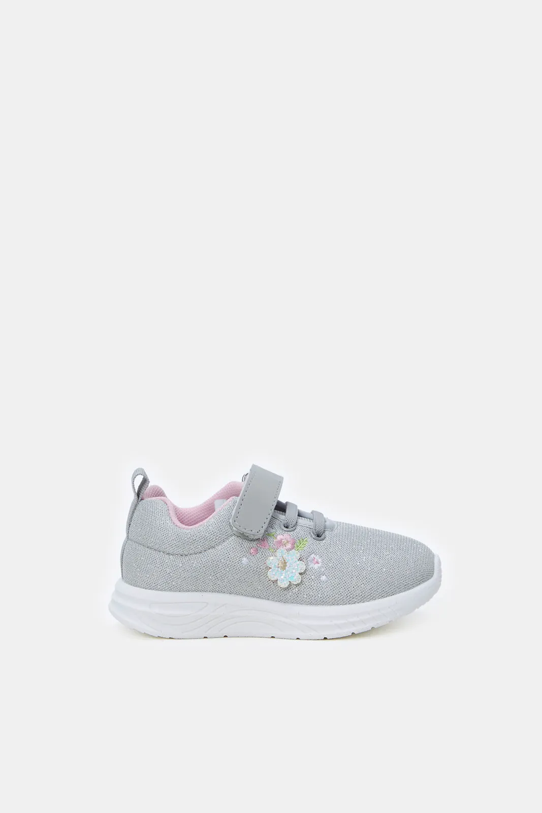 Infant Girls Grey Floral Embellished Trainer