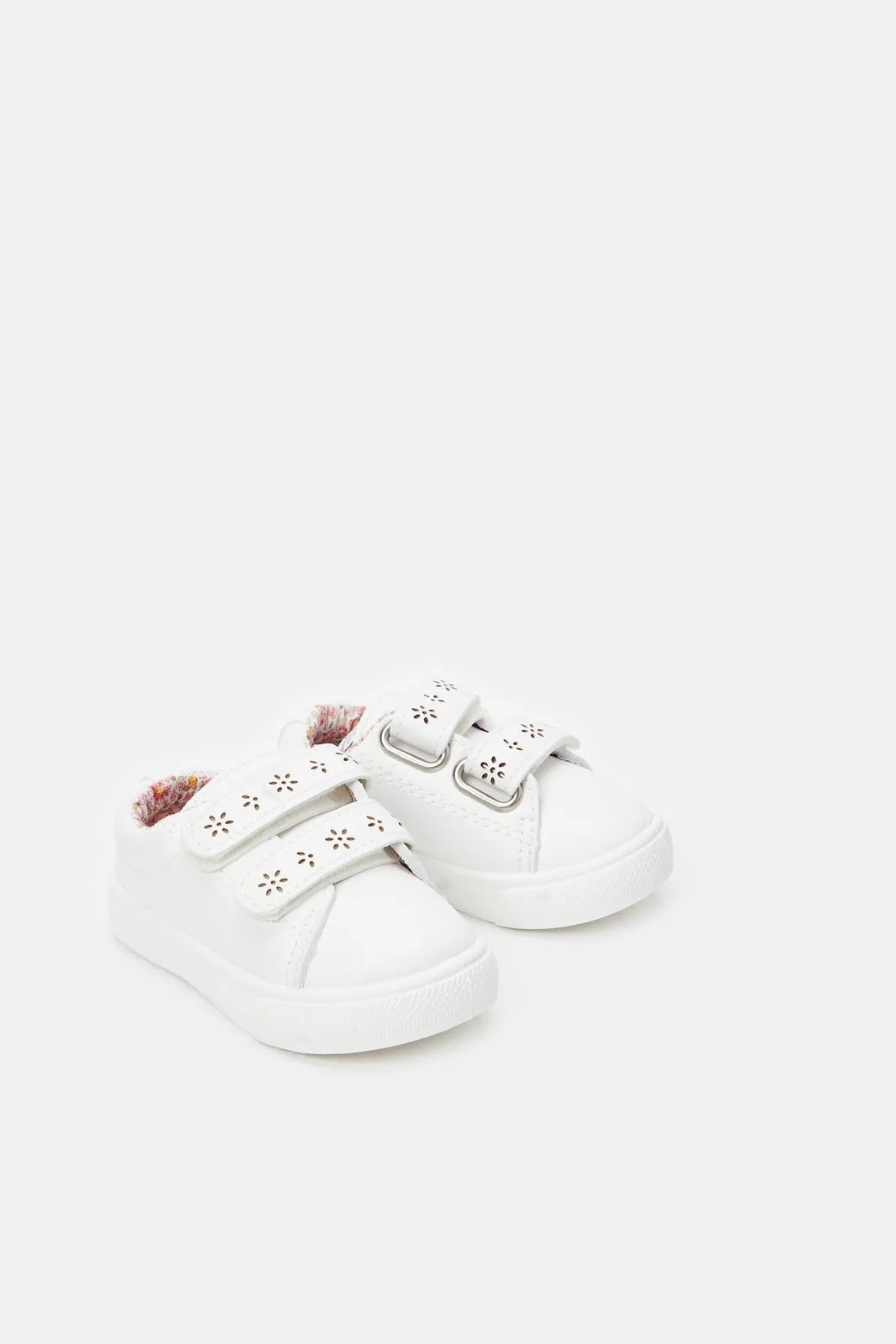 Infant Girls White Double Velcro Pump