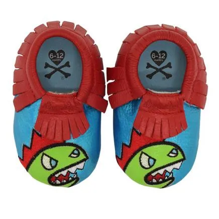 Itzy Ritzy Moc Happens Leather Baby Moccasins Kaiju Tokidoki - Large (12-18months)