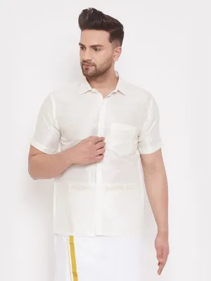 Jashvi Men's Cream Silk Blend Ethnic Shirt