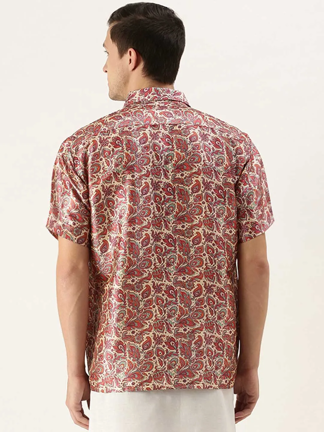 Jashvi Men's Multi-color Silk Blend Printed Shirt