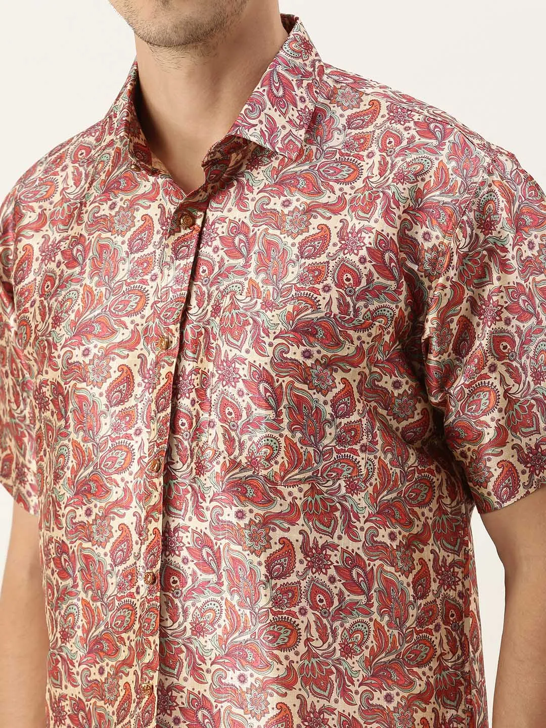 Jashvi Men's Multi-color Silk Blend Printed Shirt