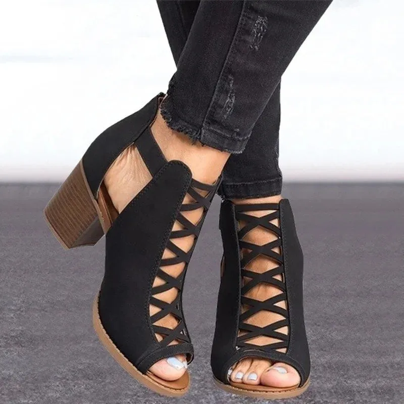 Joskaa 2024 New Black Heeled Sandals Chunky