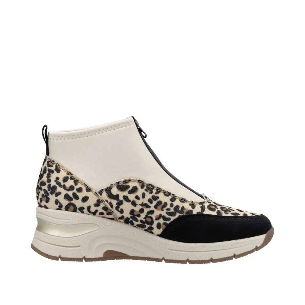 Ladies Rieker Zip Trainer Boots Sneaker Wedge Beige Multi N9362-90