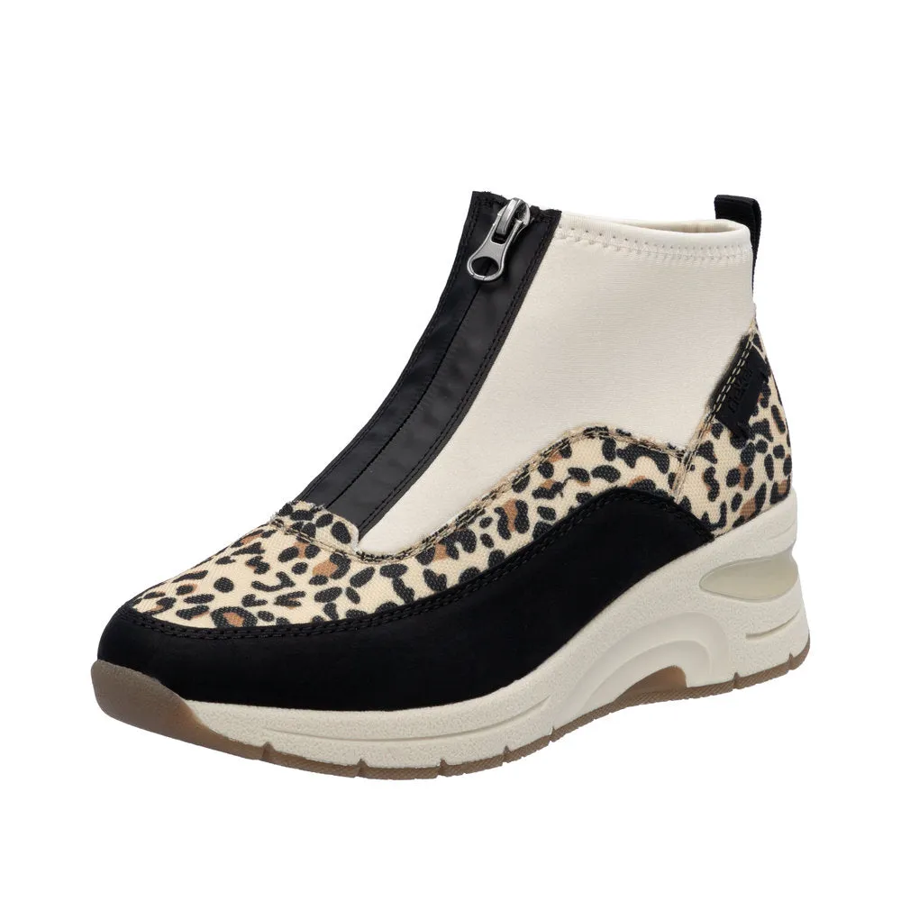 Ladies Rieker Zip Trainer Boots Sneaker Wedge Beige Multi N9362-90