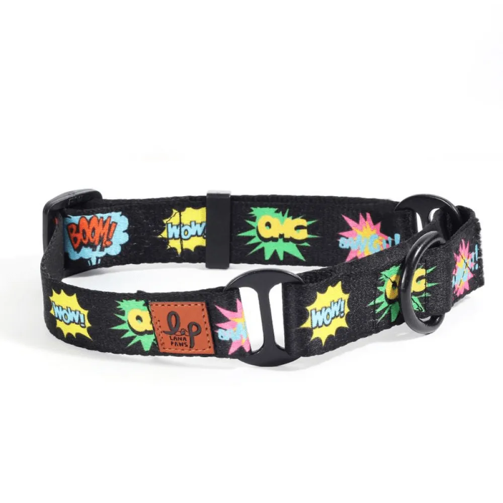 Lana Paws Comic Strip Martingale Collar and Leash for Dogs Combo (Black)