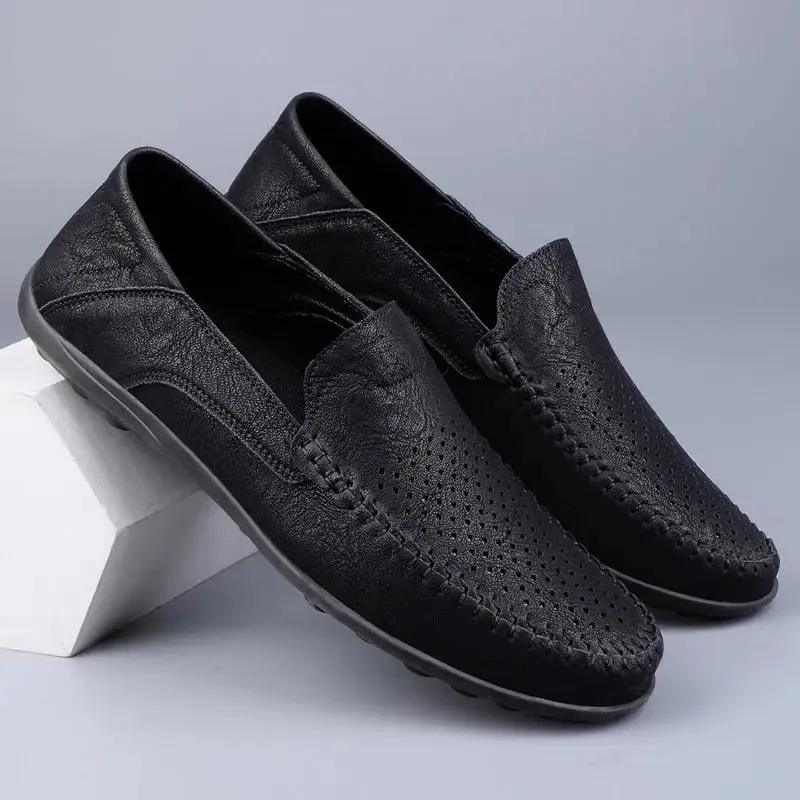 Leather Men Breathable Driving Shoes Luxury Brands Formal Men Loafers Moccasins Italian Male Lazy Shoes Black Plus Size 38-47