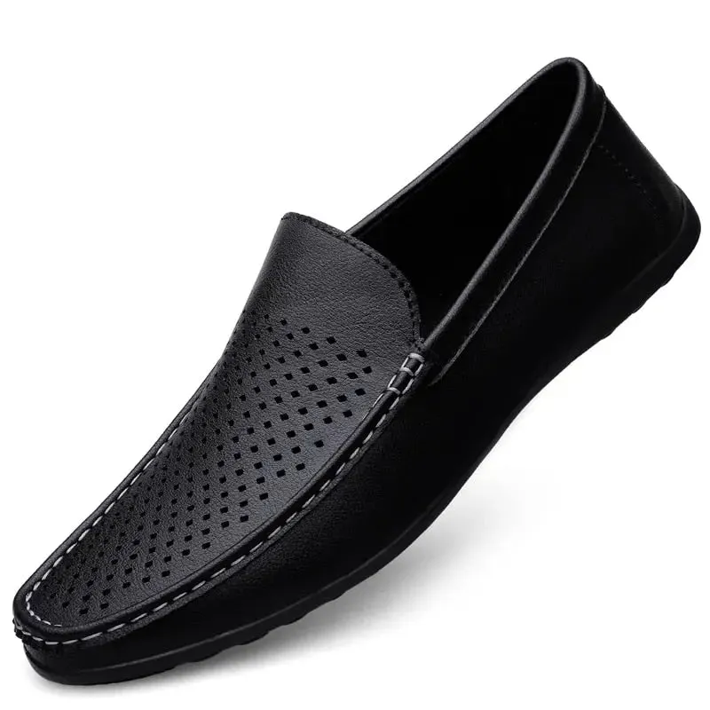 Leather Men Breathable Driving Shoes Luxury Brands Formal Men Loafers Moccasins Italian Male Lazy Shoes Black Plus Size 38-47