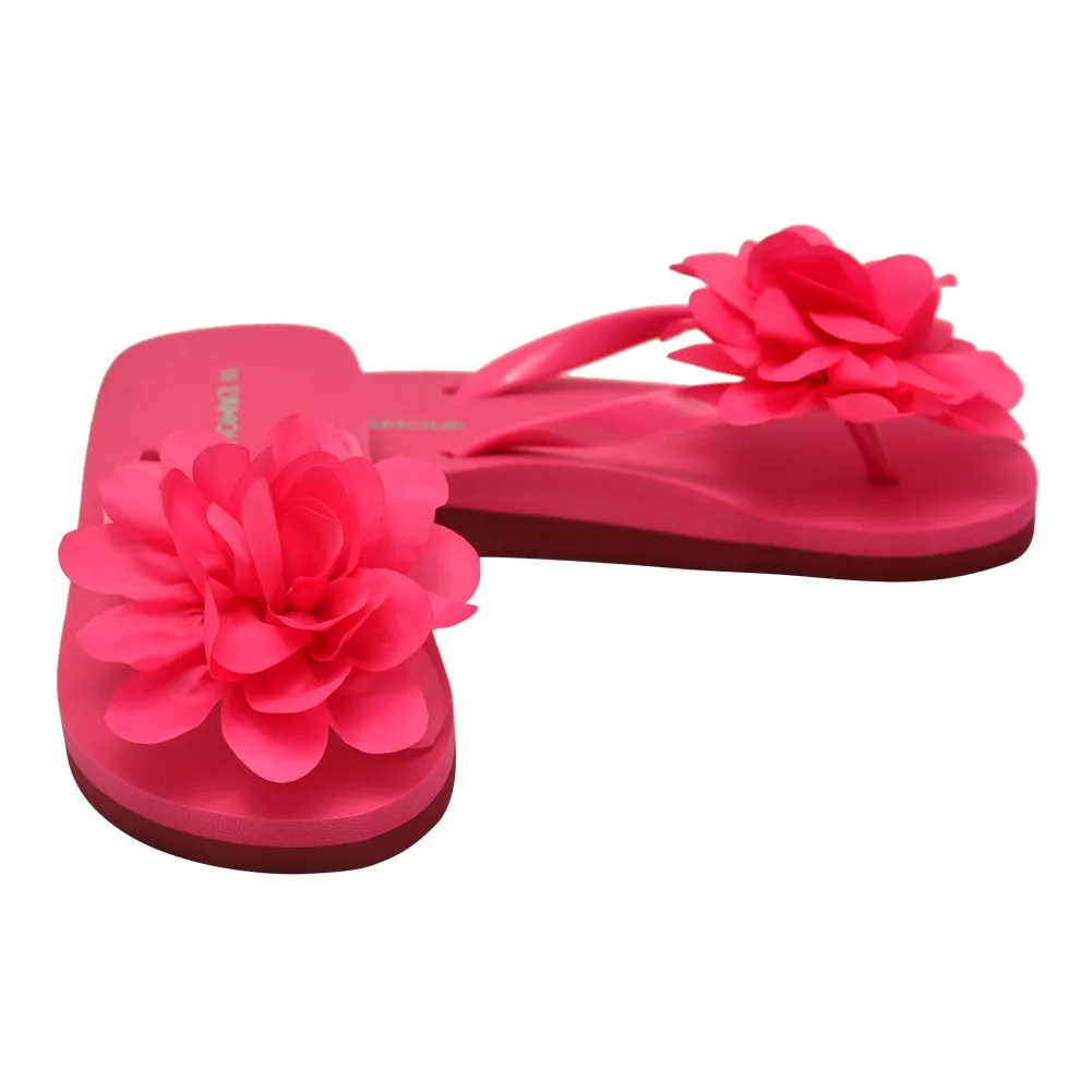 Little Girls Fuchsia Organza Flower Flip Flops 11-4 Kids