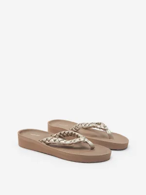 LUNA BLU Taupe Braid Pattern Flip-Flop