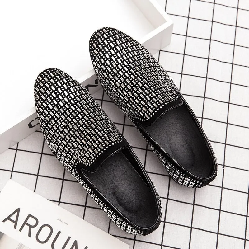 Luxury Italian Style Rhinestones Flats Moccasins Crystal Glitter Slip On Shoes-JonasParamount