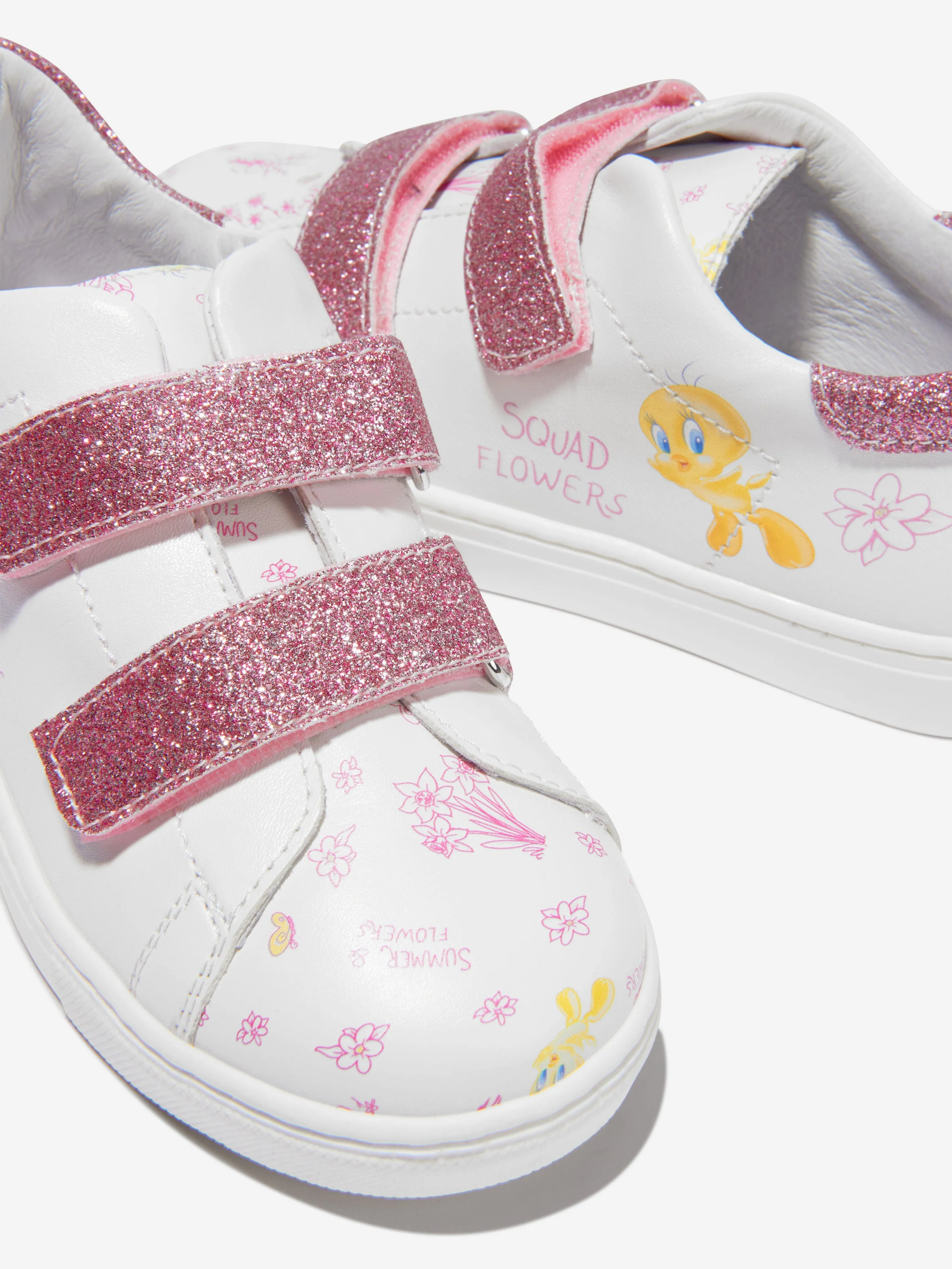 Monnalisa Girls Faux Leather And Glitter Tweety Trainers