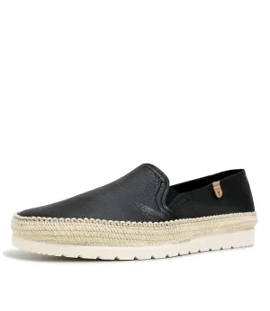 Nuria Black Leather Espadrilles