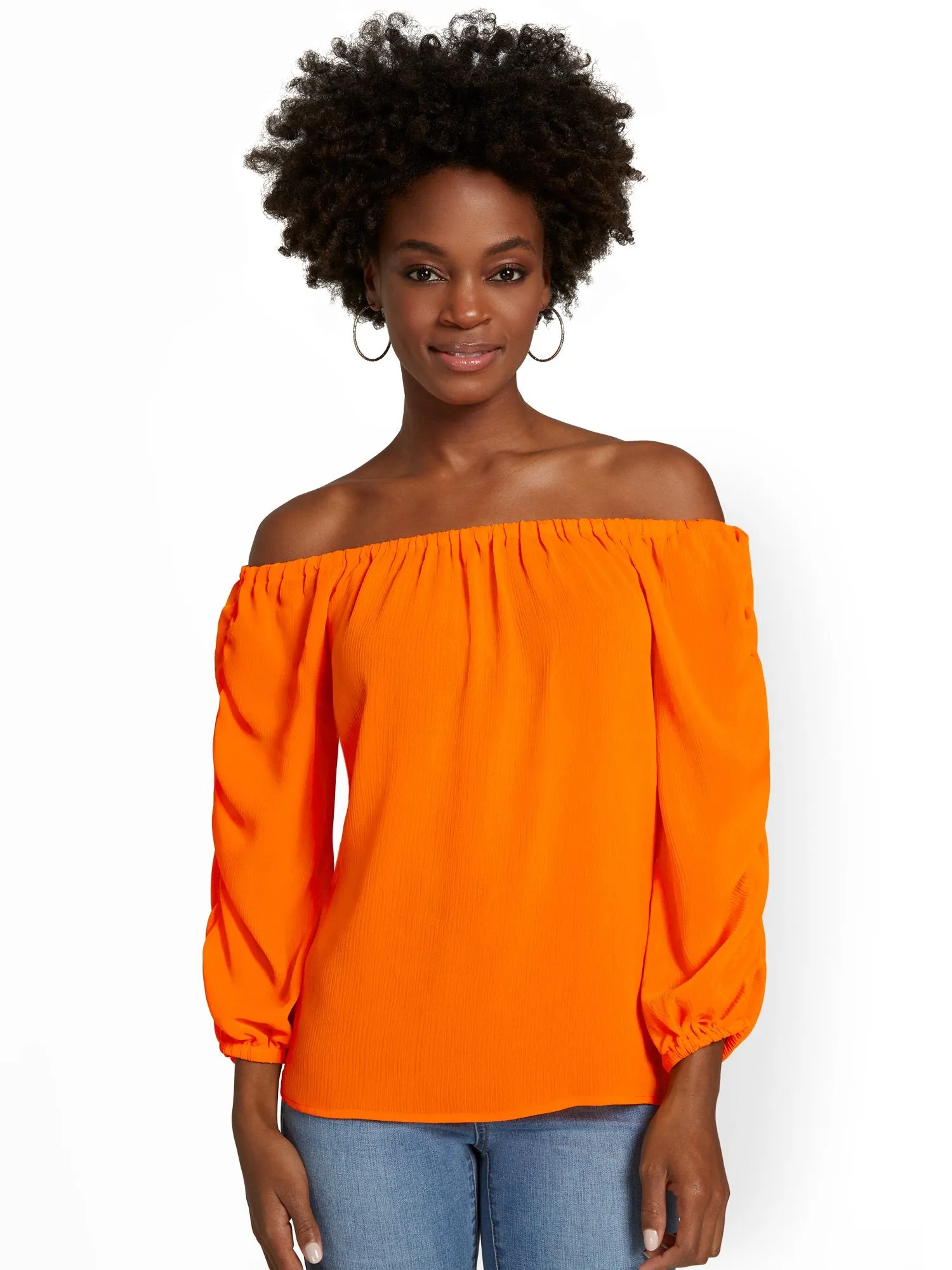 Off-The-Shoulder Ruched-Sleeve Top