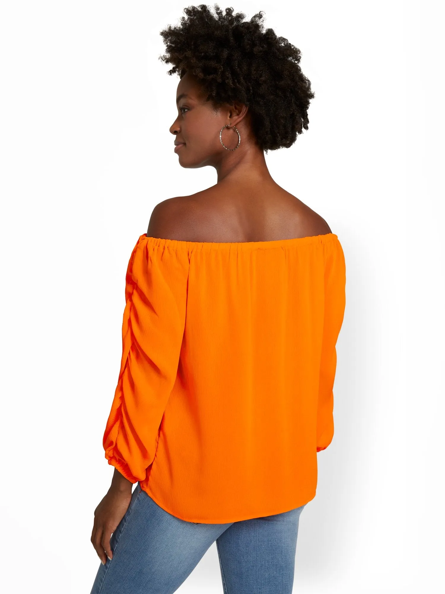 Off-The-Shoulder Ruched-Sleeve Top