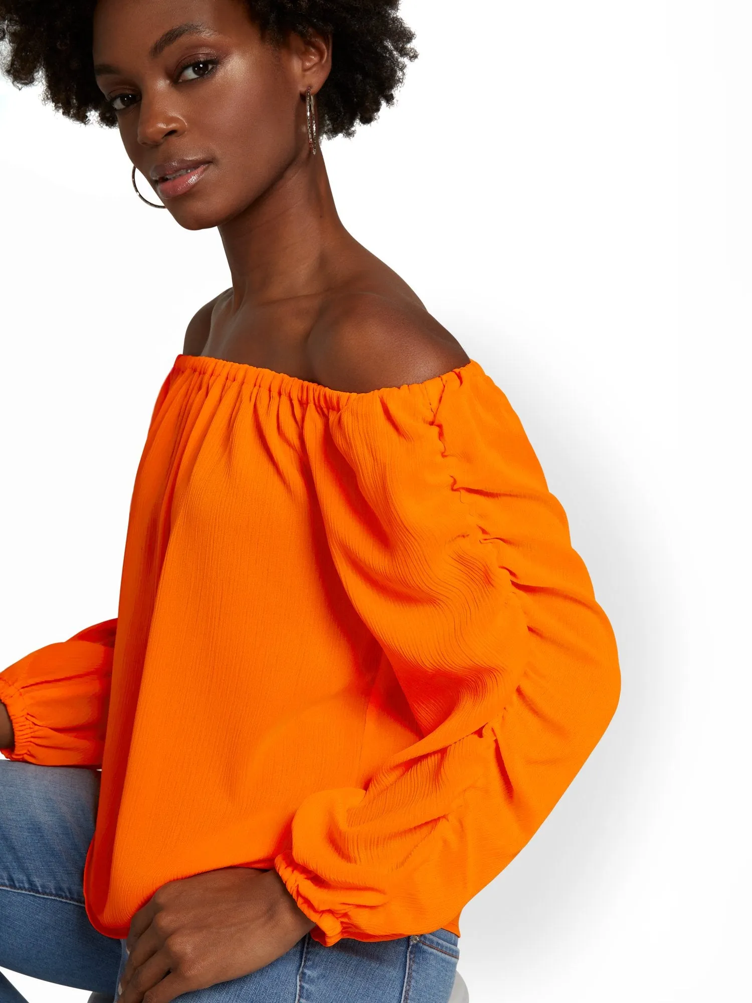 Off-The-Shoulder Ruched-Sleeve Top